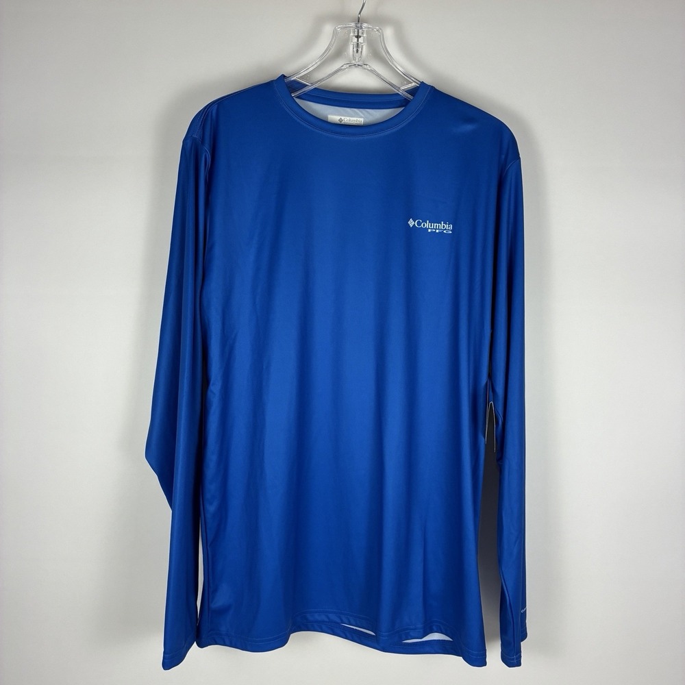 Columbia PFG Shirt Mens Med Great Seal Of Florida Blue Logo Long Sleeve Fishing